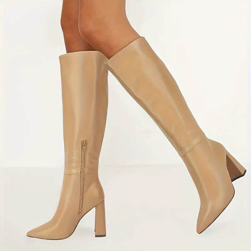 Women's Block Heeled Long Boots, Pointed Toe Side Zipper Knee High Boots, All-Match Fashion High ... | Temu Affiliate Program