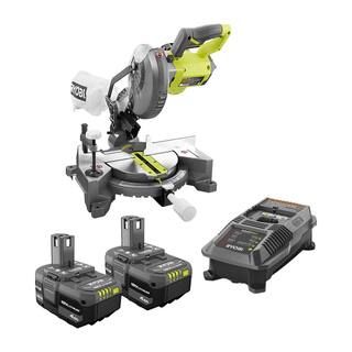 RYOBI ONE+ 18V Cordless 7-1/4 in. Compound Miter Saw Kit with 4.0 Ah Battery (2-Pack) with 18V Li... | The Home Depot