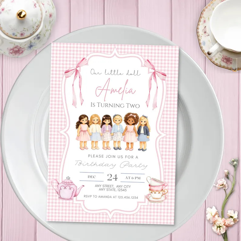 EDITABLE Classic Doll Birthday Invitation Template | American Tea Party Invite Instant Digital Do... | Etsy (Global)