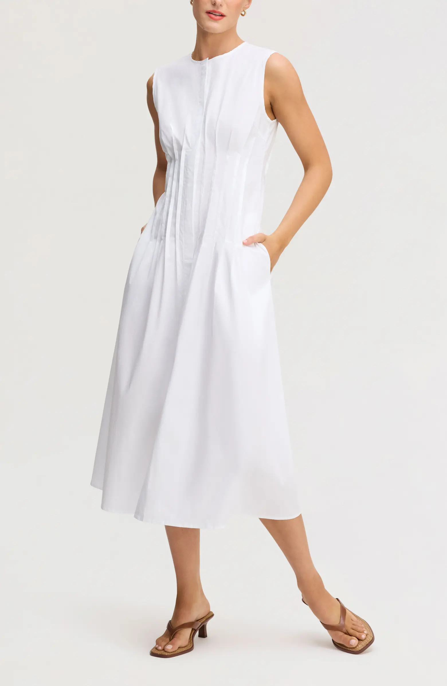 Pleated Waist Sleeveless Midi Dress | Nordstrom