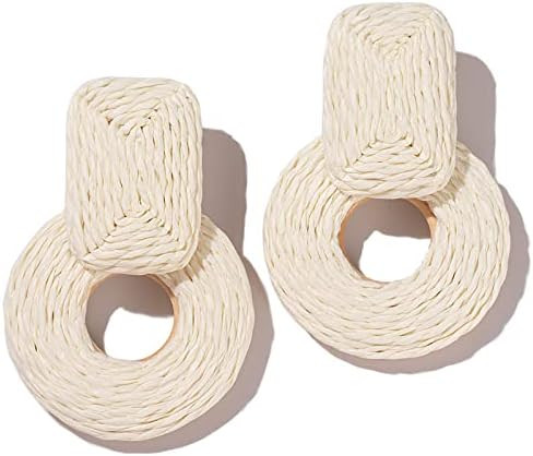 Statement Boho Rattan Dangle Earrings - Handmade Straw Wrap Summer Drop Dangling Earrings for Wom... | Amazon (US)