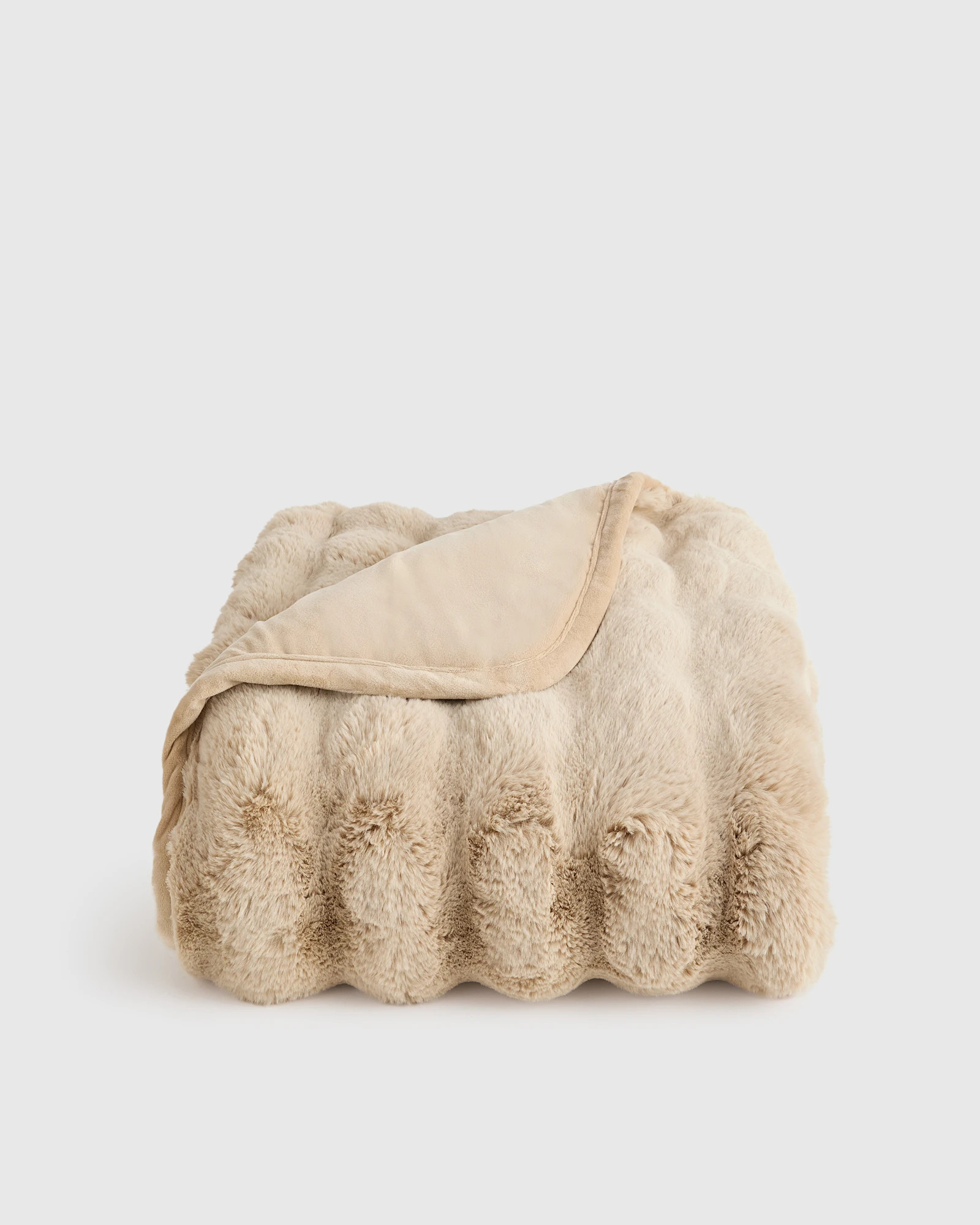 Quince | Ruched Faux Fur Throw in Glacier, Size 60x80, Recycled Polyester | Quince