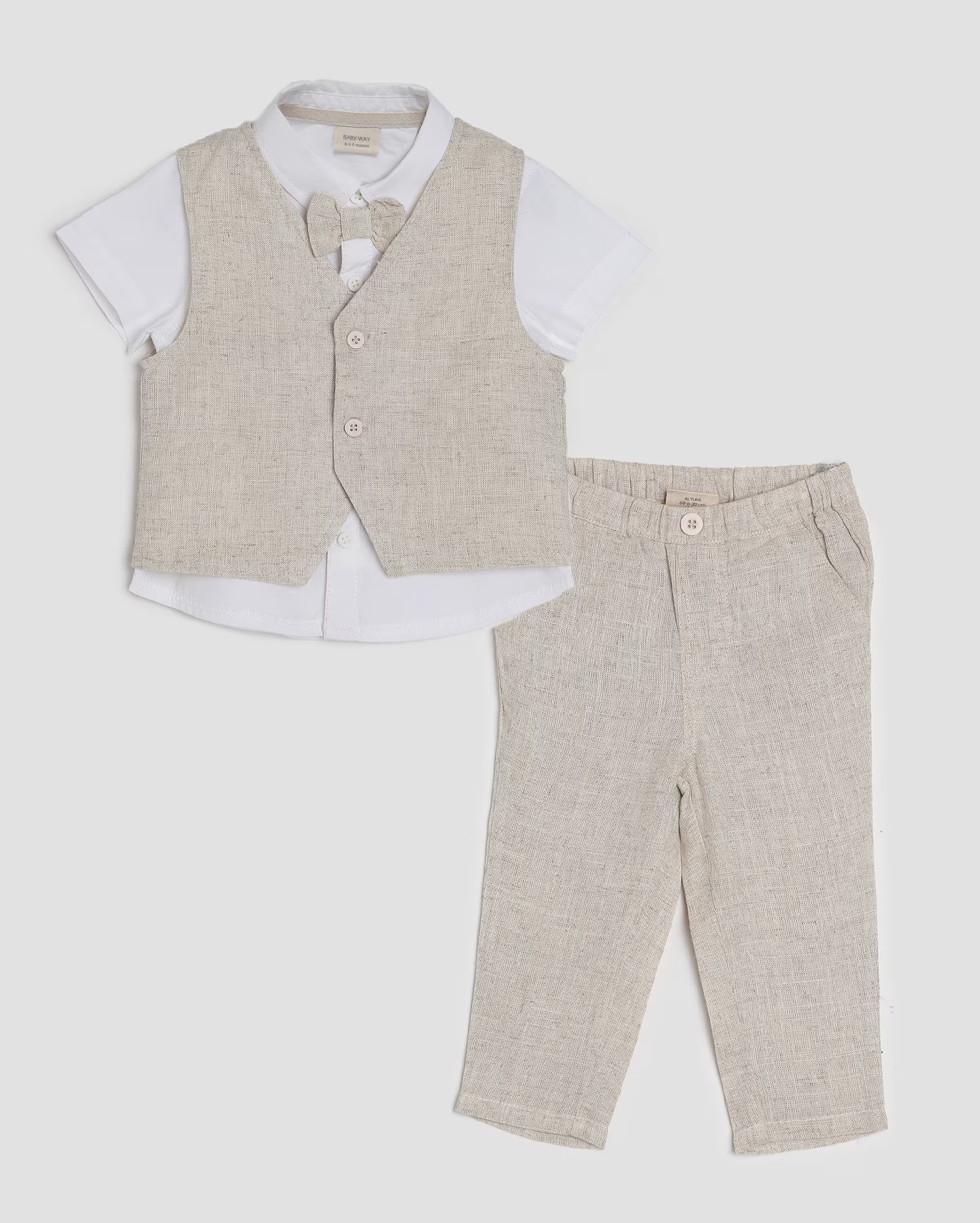 Conjunto longo bebê 3 peças algodão com gravata bege | Baby Way by Riachuelo | Riachuelo (BR)