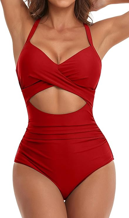 Eomenie Women's One Piece Swimsuits Tummy Control Cutout High Waisted Bathing Suit Wrap Tie Back ... | Amazon (US)