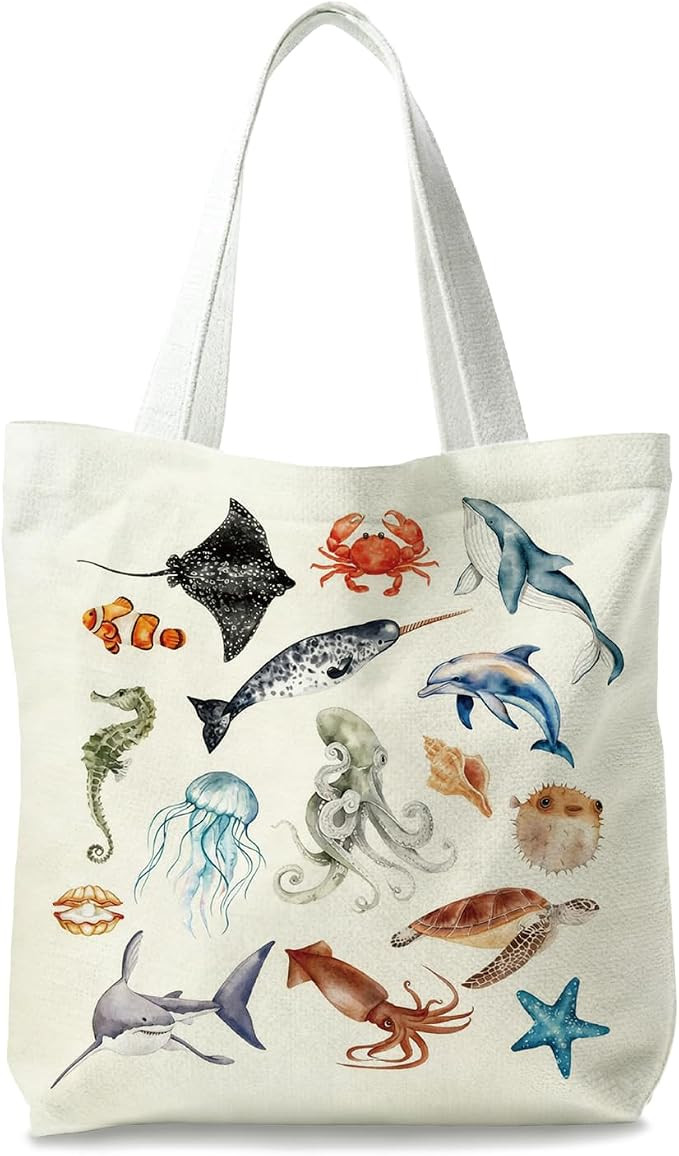 Beachy Blue Coastal Tote Bag, Gifts for Women, Tote Bags for Women, Reusable Shopping Bags | Amazon (US)