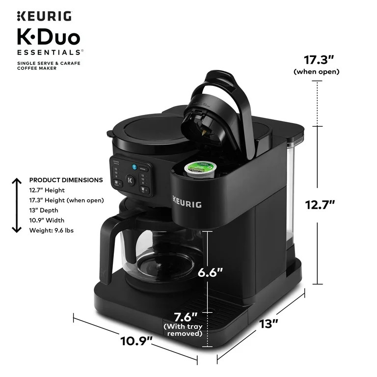 Keurig K-Duo Essentials, Hot & Iced Single-Serve K-Cup Pod Coffee Maker & Carafe, Black | Walmart (US)