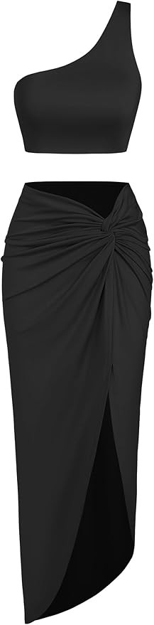 ZAFUL Women’s 2 Pieces Skirt with Crop Tank, High-Slit Twist Skirt Set Bodycon Dress for Party ... | Amazon (US)