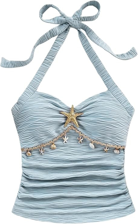 SOLY HUX Women's V Neck Halter Tops Open Back Y2k Ruched Floral Metal Summer Going Out Cami Tops | Amazon (US)