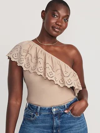 Eyelet One-Shoulder Paneled Rib-Knit Top for Women | Old Navy (US)