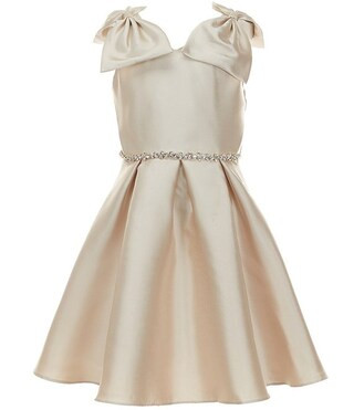 Big Girls Sleeveless Bow Accented Shoulder Fit and Flare Mikado Dress | Dillard's