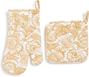 Vera Bradley Women's Cotton Pot Holder & Oven Mitt Set, Java Gold - Recycled Cotton, One Size | Amazon (US)