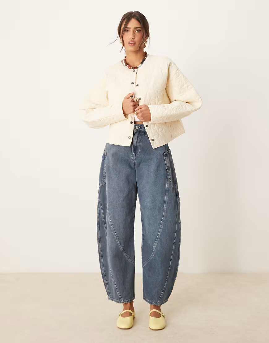 ASOS DESIGN quilted jacket with cocoon sleeve in washed cream-White | ASOS (Global)