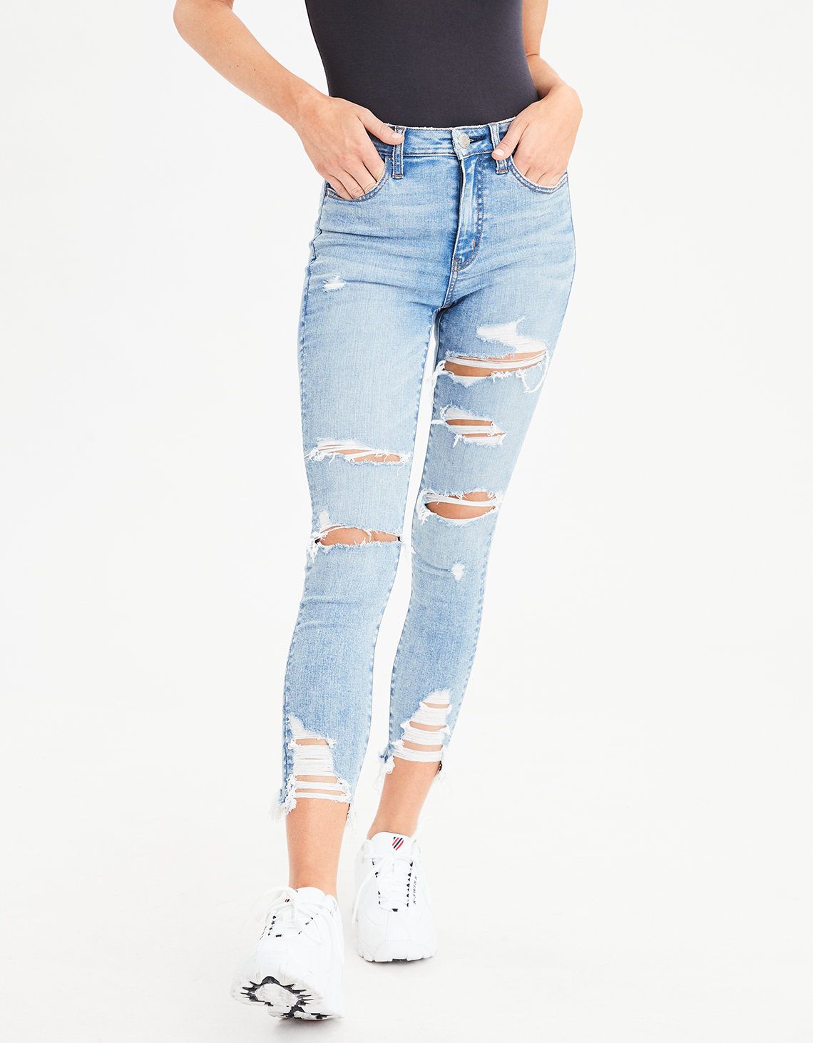 AE Ne(X)t Level Super High-Waisted Jegging Crop, Broken Glass Blue | American Eagle Outfitters (US & CA)