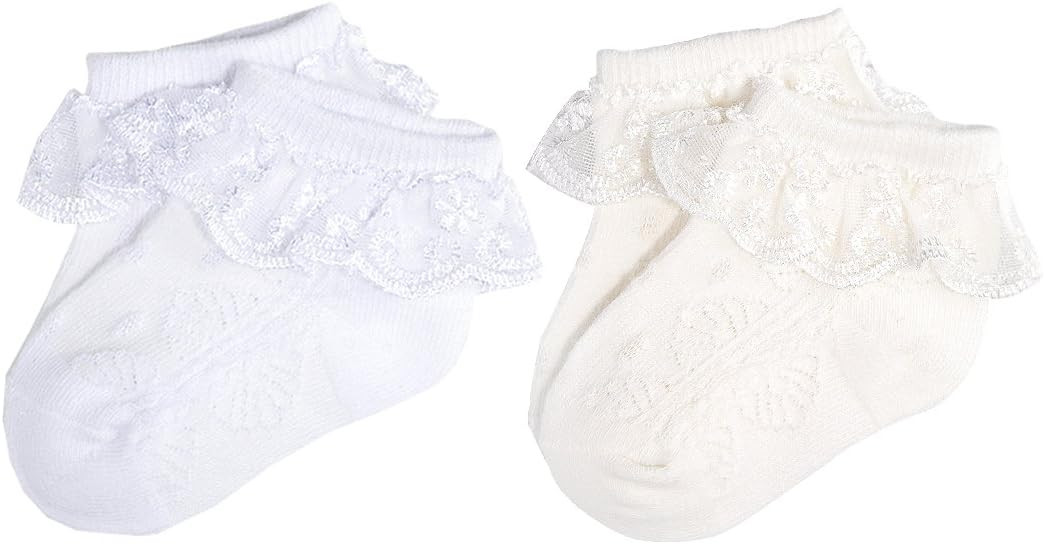 EPEIUS Baby Girl Ruffle Socks, Eyelet Frilly Lace Socks for Newborn Infant | Amazon (US)