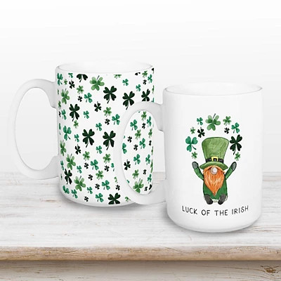 Luck of the Irish Shamrocks Mugs, Set 2, White, 5L x 3.34W 4.62H | Kirkland's Home | Kirklands