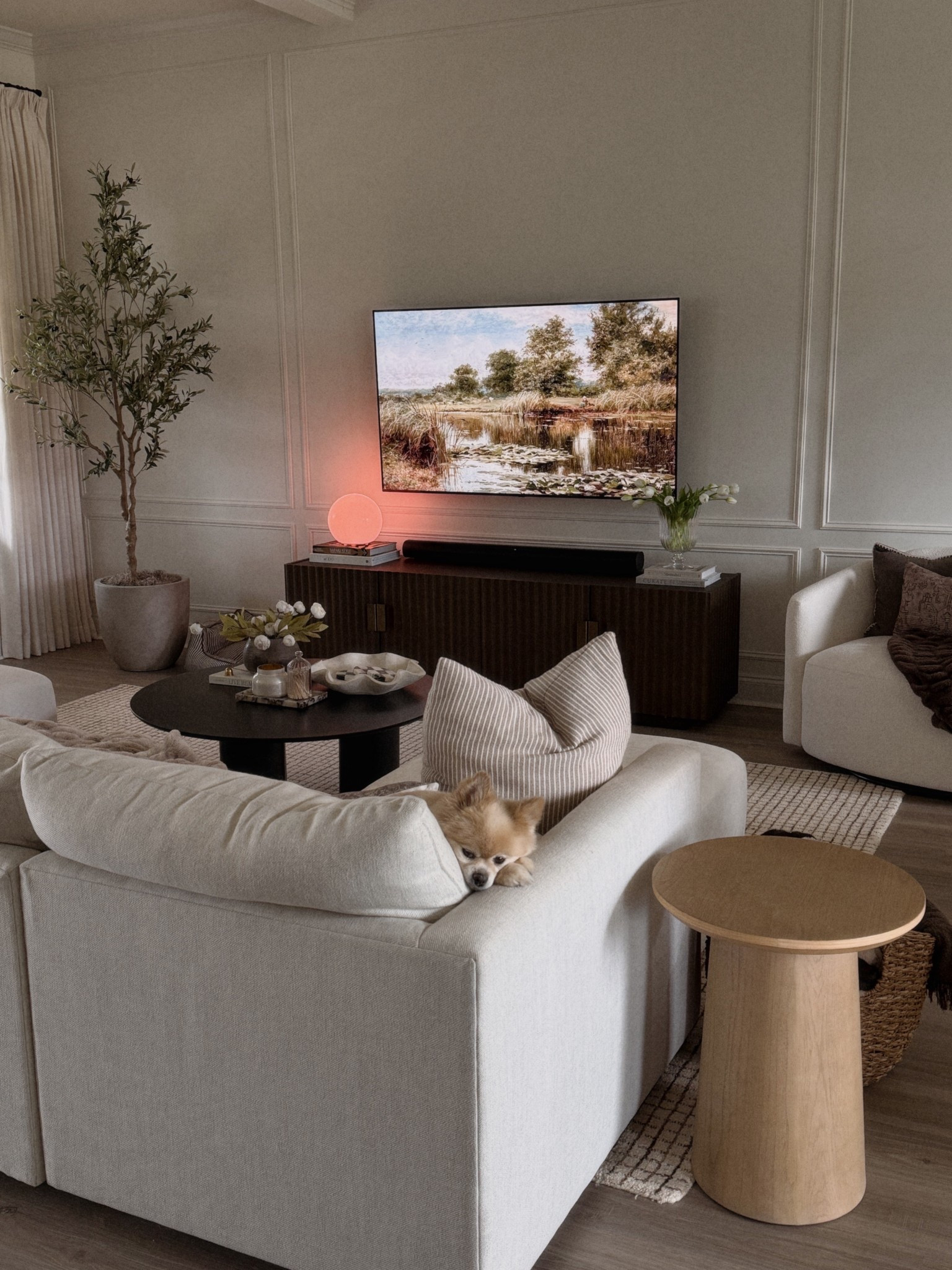 Neutral livingroom decor. Crate & barrel sectional. Castlery tv stand. 

#LTKHome