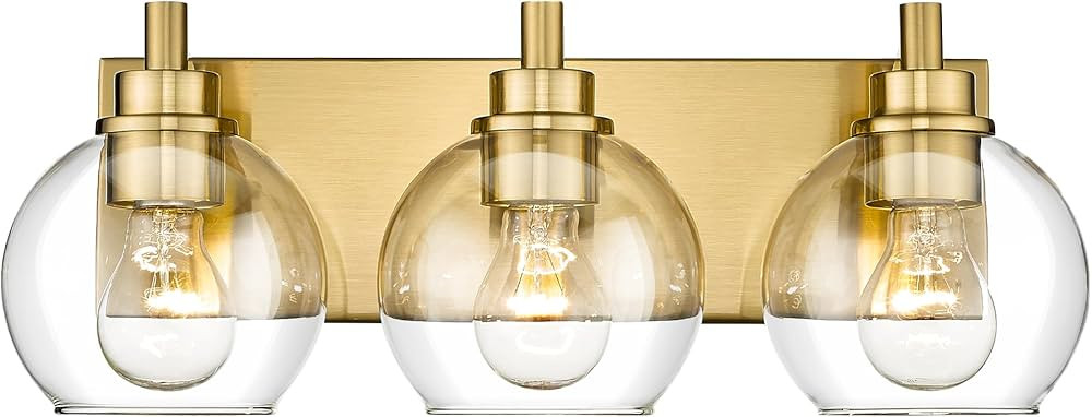 Bathroom Light Fixtures, 3-Light Brushed Gold Vanity Light, Modern Wall Sconces with Clear Glass Globe Shade, Bathroom Wall Lights for Mirror Kitchen Bedroom Hallway Living Room, VL195-GD-3 | Amazon (US)