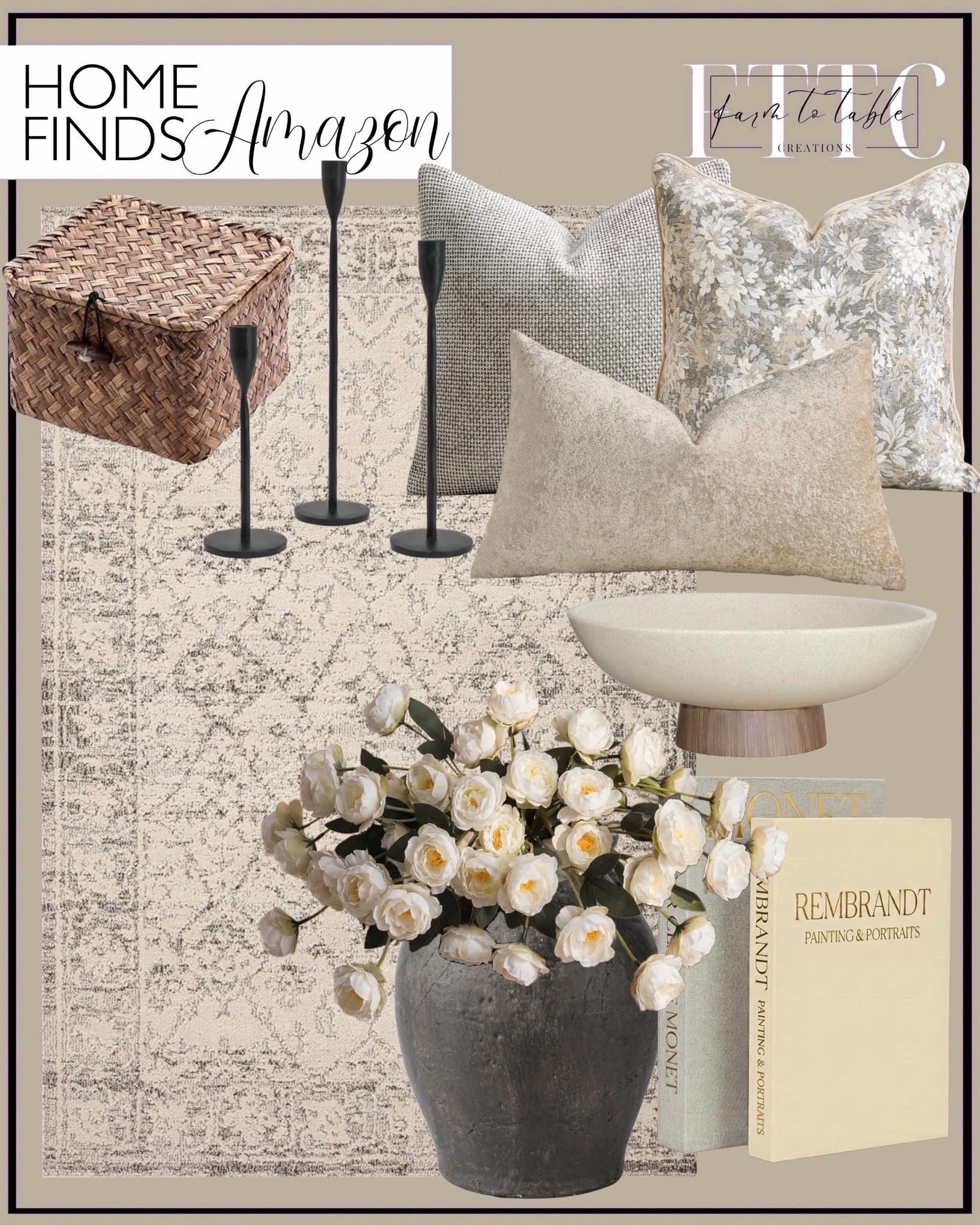 Neutral Living Room Amazon Finds You’ll Use Year-Round

Follow @farmtotablecreations on Instagram for more home finds and styling ideas 🤍

These are the kind of pieces that instantly pull a space together without overthinking it. The neutral rug sets the foundation, layered with soft textured pillows, classic black candlesticks for height, and a woven basket that adds warmth and function. Finished with a simple bowl, books, and florals—everything works together for that clean, elevated look that still feels lived in.

#livingroomdecor #pillows #rugs #coffeetabledecor #neutraldecor #amazonhome #livingroomideas #homefinds



#LTKHome #LTKSaleAlert