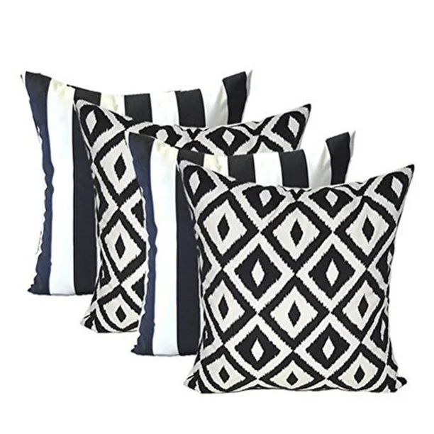 RSH Décor Indoor Outdoor Set of 4 Square Pillows Weather Resistant 20" x 20", Black & White Stri... | Walmart (US)