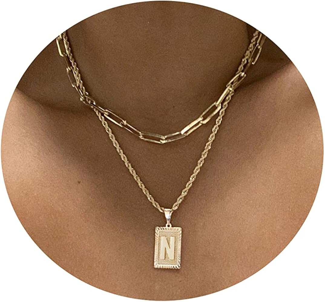 Tasiso 14K Gold Layered Initial Pendant Necklace Layering Paperclip Chain Choker Necklace for Wom... | Amazon (CA)