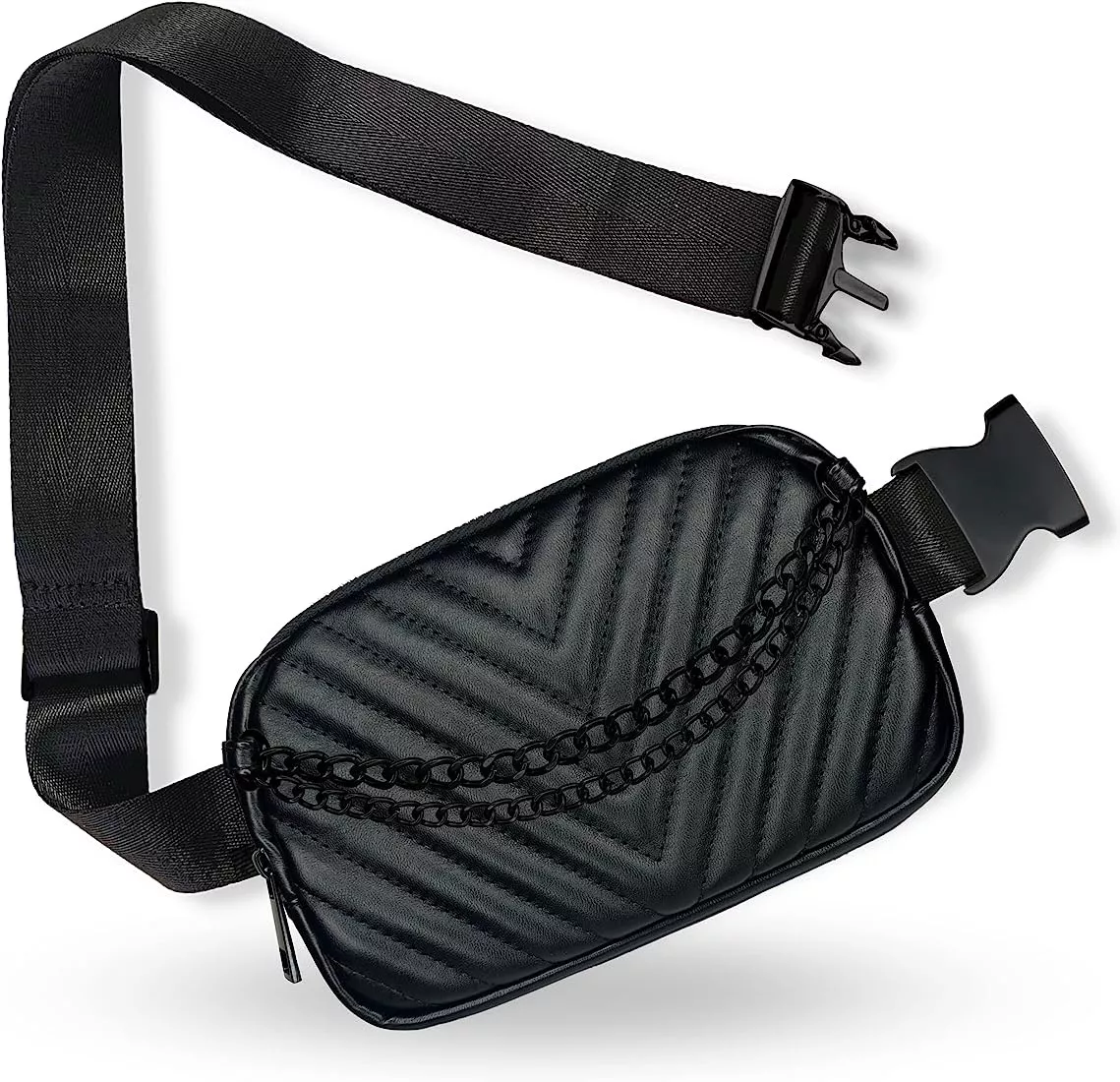 Trendy Quilted Faux Leather Chain Link Belt Fanny Pack Cute Waist Bags