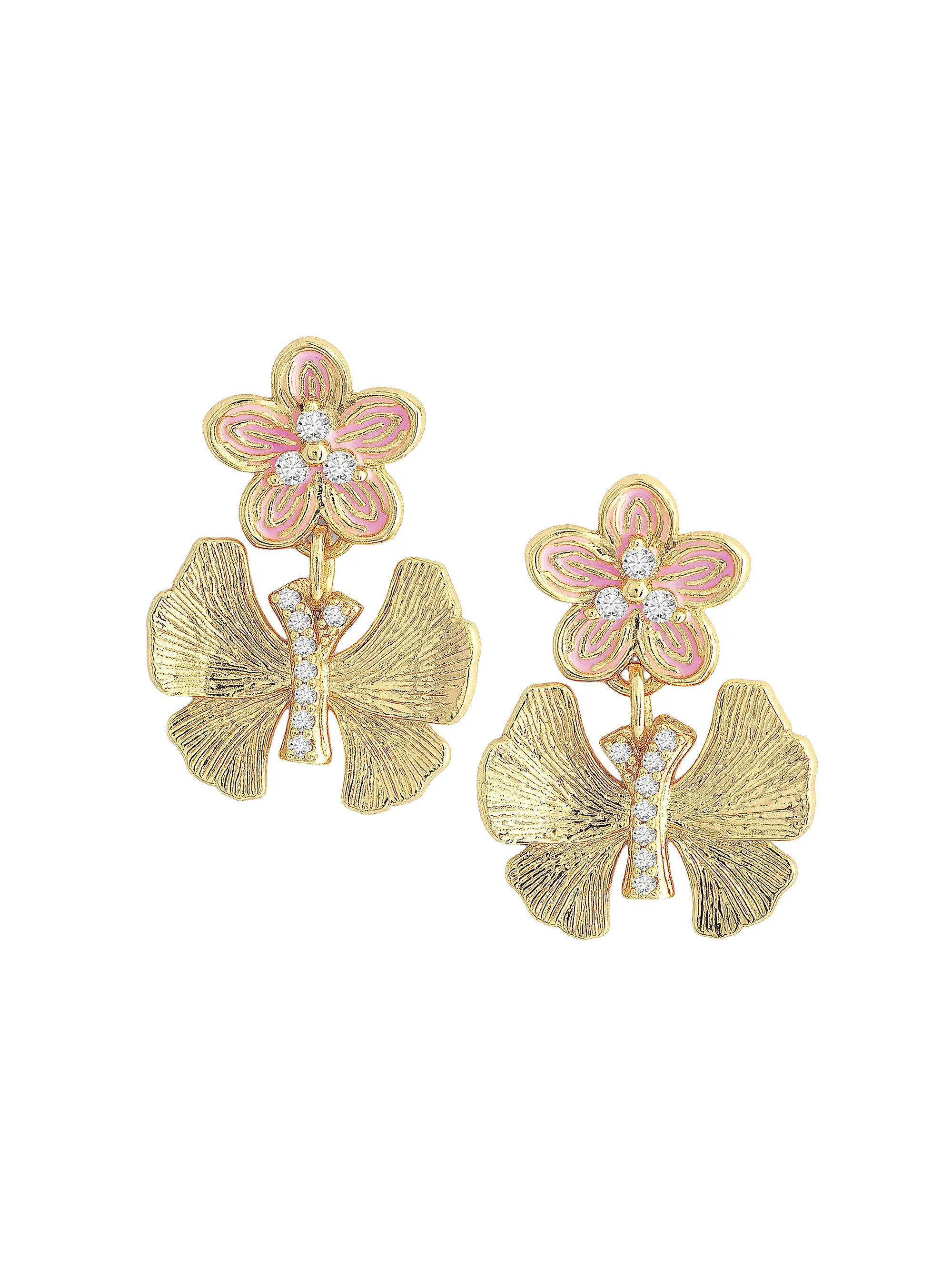 Butterfly 18K Gold-Plated, Cubic Zirconia & Enamel Drop Earrings | Saks Fifth Avenue