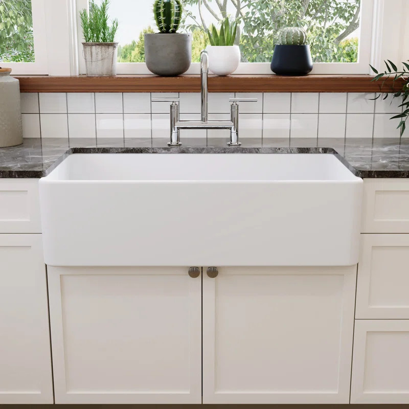 DV-1K505 Grove 36" L X 18" W Fireclay Rectangular Single Bowl Farmhouse Kitchen Sink with Grid an... | Wayfair North America