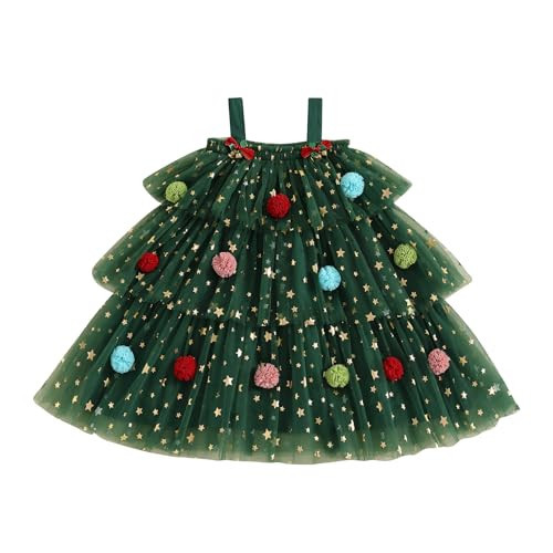 Eadrioss Toddler Baby Girl Christmas Outfit Sleeveless Christmas Tree Dress Star Flower Green Tutu Dresses Christmas Clothes | Amazon (US)