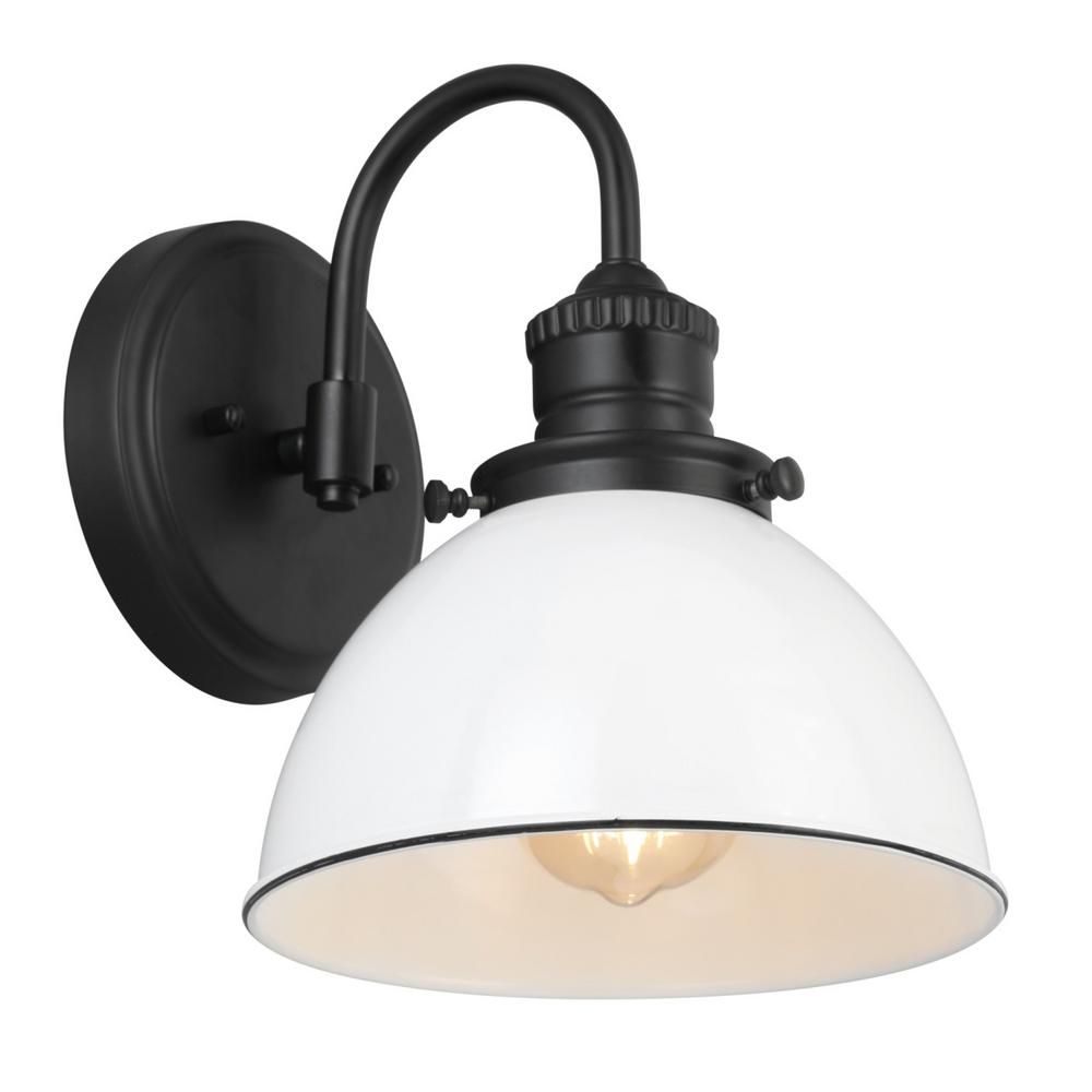 Design House Savannah Farmhouse 8 in. Matte Black Indoor Wall Sconce with White Shade (1-Light) | The Home Depot