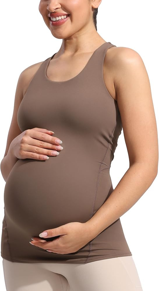 POSHDIVAH Women's Maternity Tank Tops with Built in Bra Padded Sleeveless Pregnancy Yoga Tee Work... | Amazon (US)