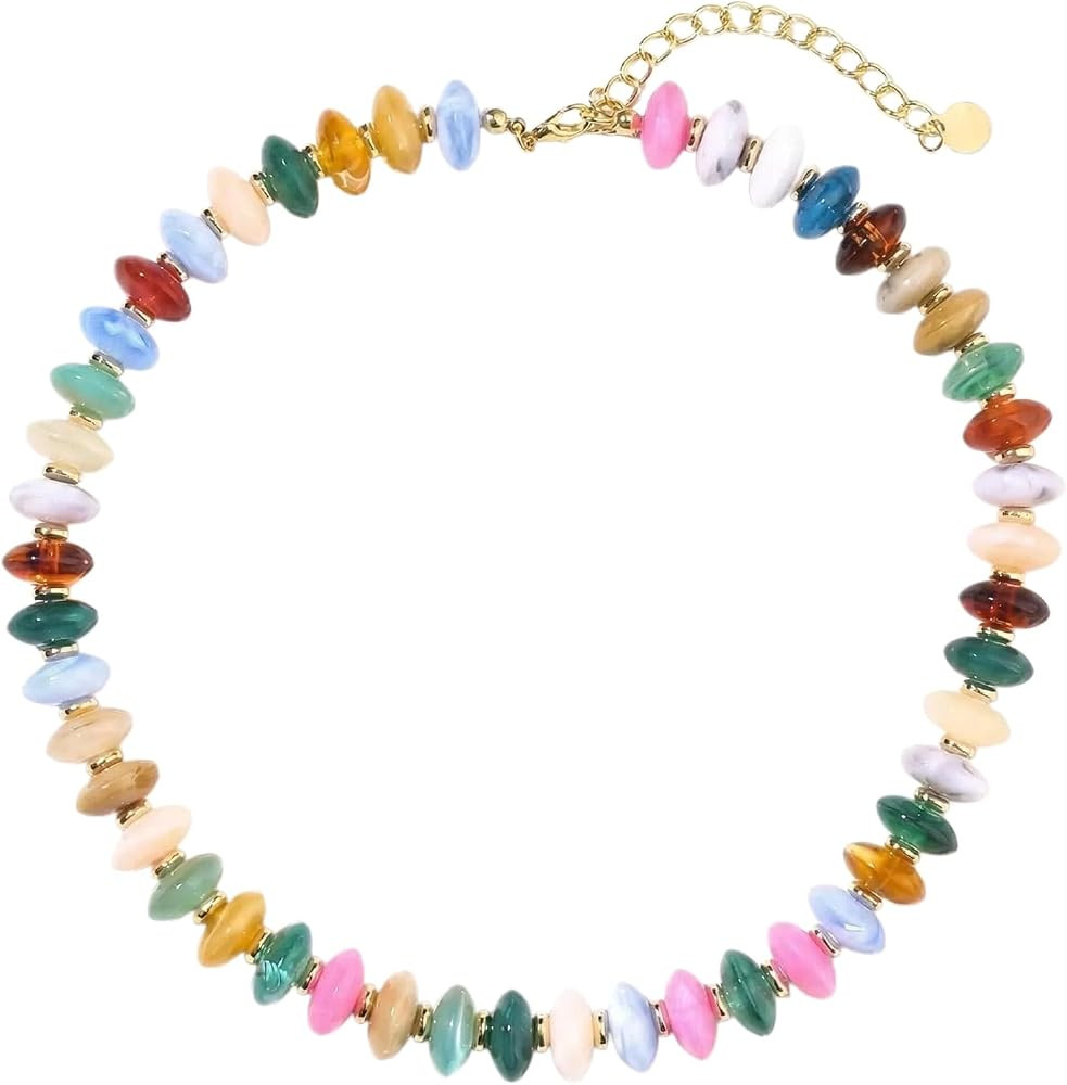 Summer Beach Jewelry Chunky Beaded Resin Necklace for Women Trendy Statement Big Colorful Choker ... | Amazon (US)
