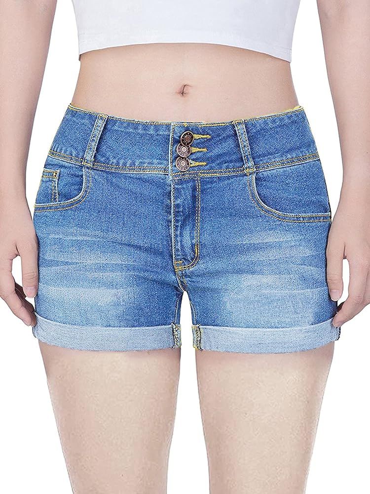 Govc Women Casual Summer Mid Waist Stretchy Denim Jean Shorts Junior Short Jeans | Amazon (US)