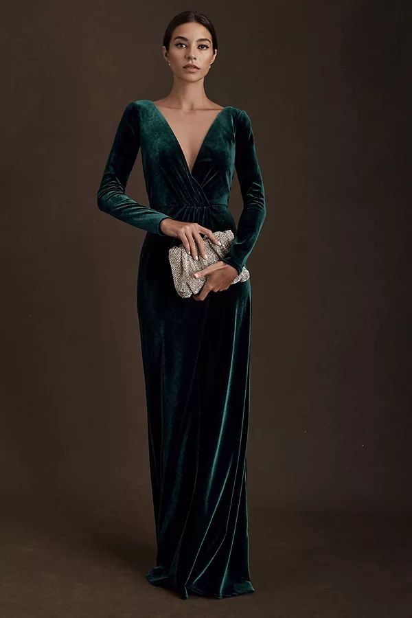 Jenny Yoo Ryland Velvet Maxi Dress By Jenny Yoo in Green Size 2 | Anthropologie (US)