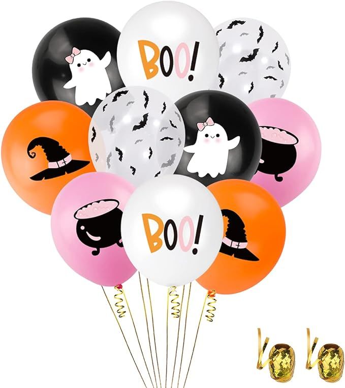 50Pcs Halloween Balloons, Halloween Pink Orange Black White Latex Balloons with Cute Ghost,Wizard... | Amazon (US)