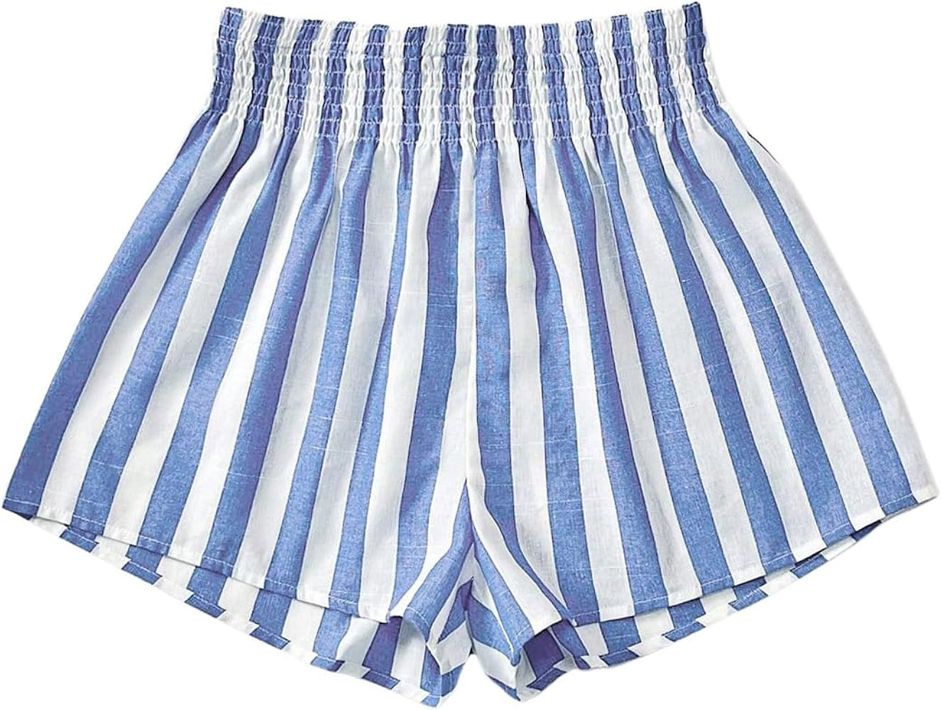 SweatyRocks Women's Striped Wide Leg Shorts Paperbag High Waisted Casual Linen Shorts | Amazon (US)