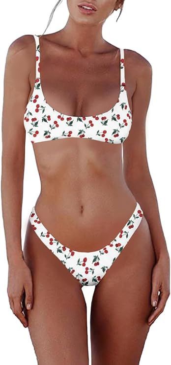 SherryDC Women's Solid Scoop Neck Push Up Padded Brazilian Thong Bikini Swimsuit Bathing Suit | Amazon (US)