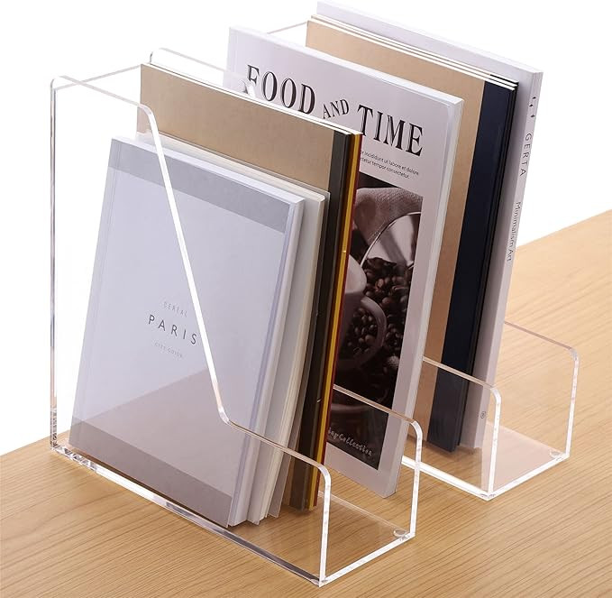 2-Pack Acrylic Magazine File Holder Desk Organizer Magazine Rack, Clear, Vertical File Sorter Hol... | Amazon (US)
