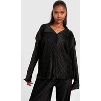 boohoo Women's Wave Plisse Relaxed Fit Shirt in Black | Size: 2 | boohoo (US & Canada)