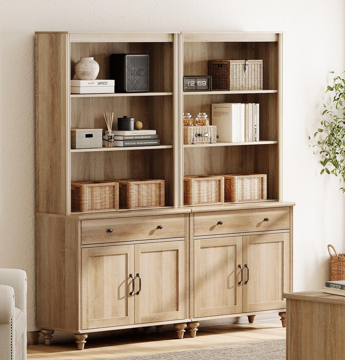 5 Tier Bookshelf 72" Tall Bookcase with Barn Doors, Large Farmhouse Display Book Shelf with 2 Dra... | Amazon (US)