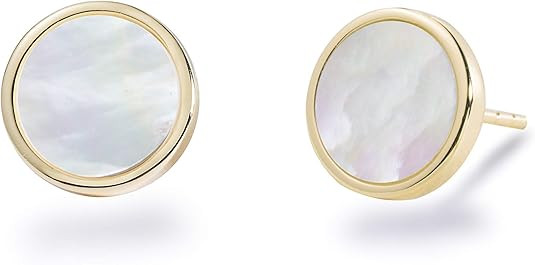 S.Leaf Shell Mother of Pearl Earrings S925 Hypoallergenic Round Disc Stud Earrings for Women | Amazon (US)