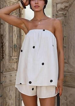 Women Polka Dot Two Piece Shorts Set Strapless Tube Top Lounge Sets Summer Vacation Resort Travel... | Amazon (US)