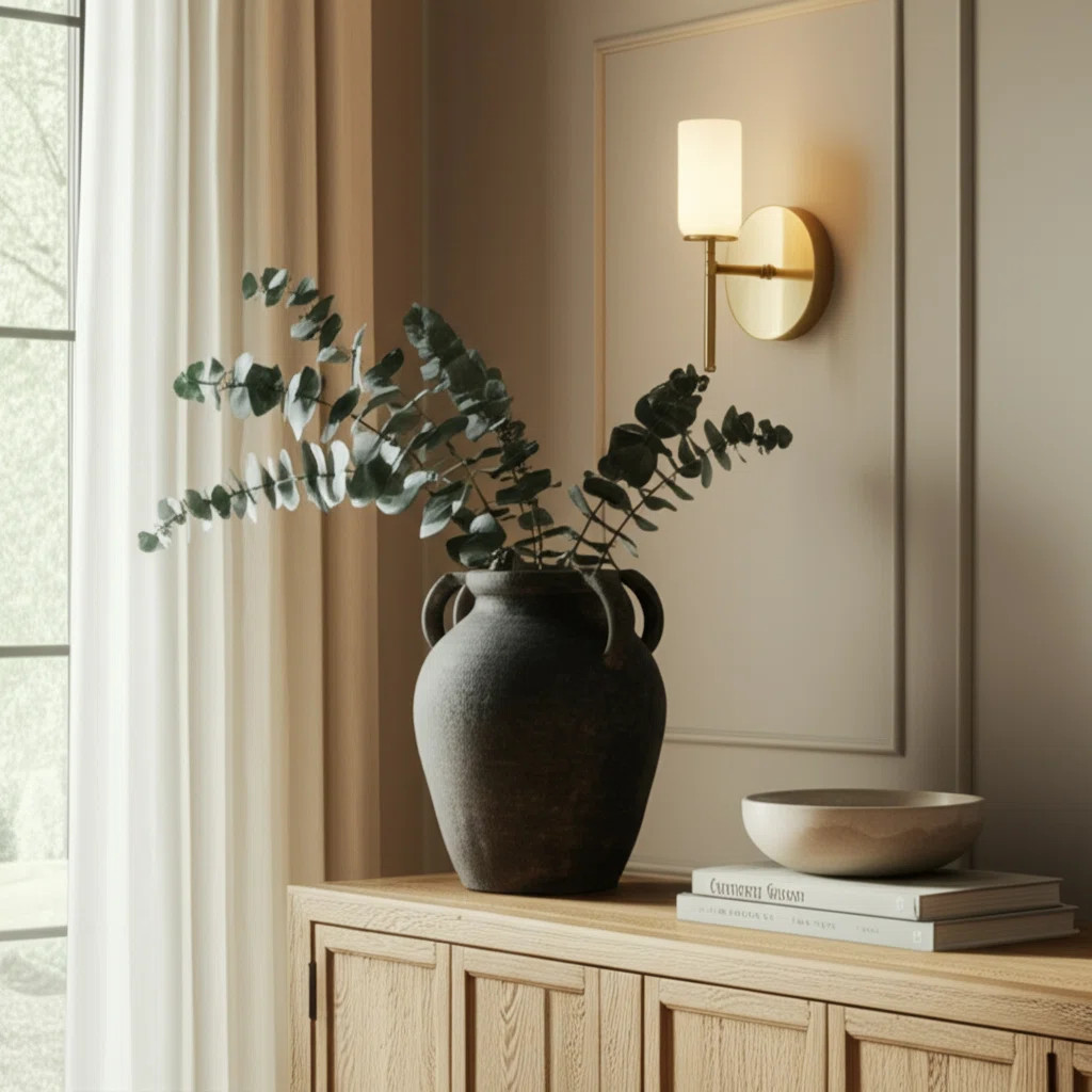 Pottery Terracotta Vase with Sculpted Handles and Rounded Form in Modern Glam Style for Stylish D... | Wayfair North America