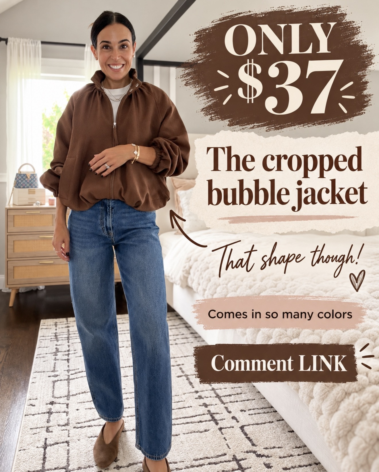A $37 jacket that makes the whole outfit 🤎 The cropped bubble shape is SO cute—and it comes in so many colors!

Comment LINK and I’ll send it right over 🍂

#LTKOver40 #LTKSeasonal #LTKootd