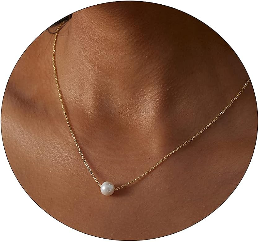 ASCOMY Dainty Pearl Necklaces for Women 14K Gold Plated Chunky Half Pearl Half Chain Toggle Neckl... | Amazon (US)