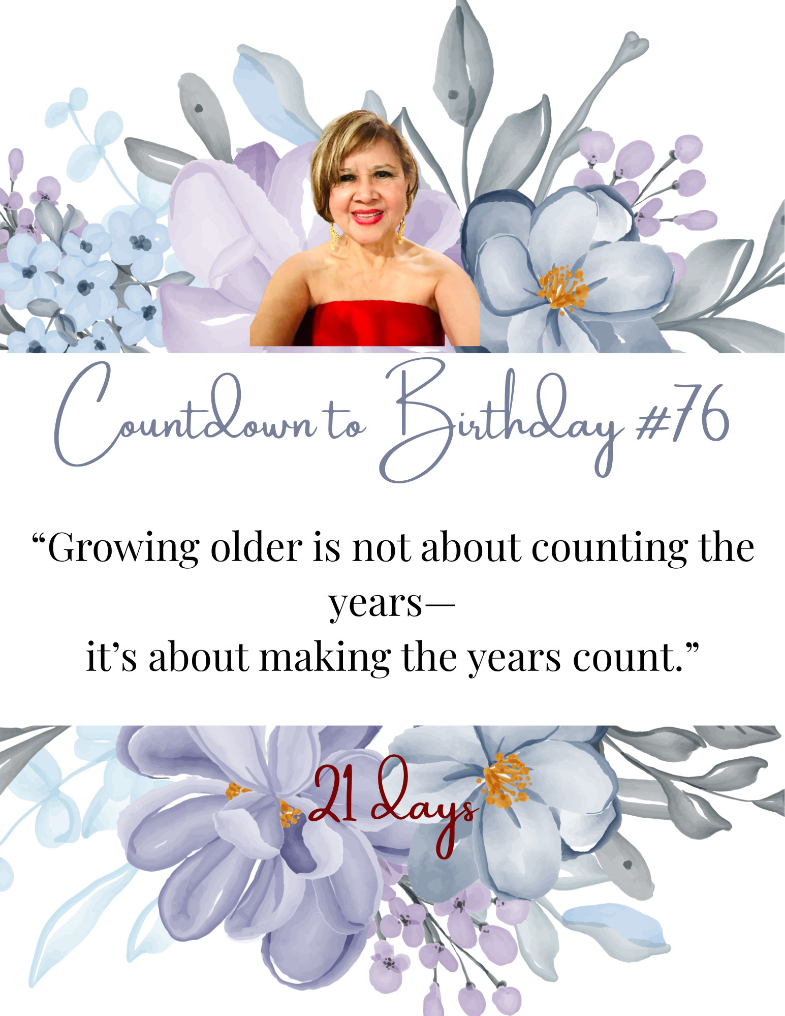 Countdown to Birthday #76 
"Growing Older is not about counting the years-it's about making the years count." 

 #LTKdayinmylife #LTKselfcare #LTKOver40