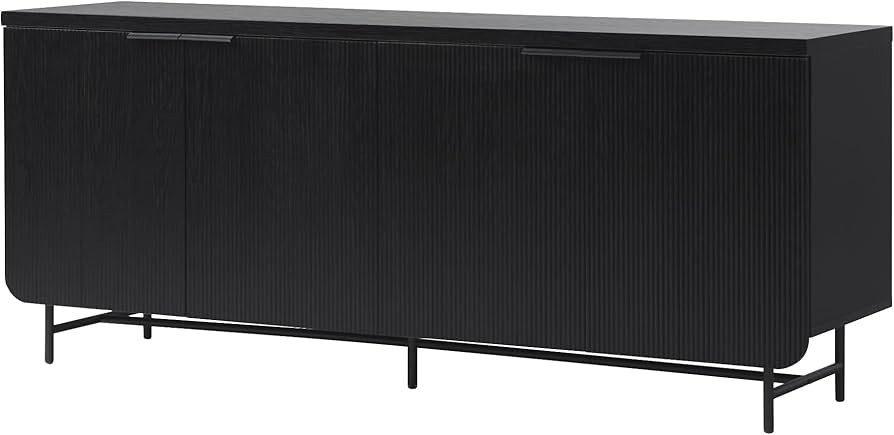 Walker Edison Scandinavian Grooved 4-Door Sideboard, 69 Inch, Black | Amazon (US)