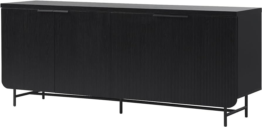 Walker Edison Scandinavian Grooved 4-Door Sideboard, 69 Inch, Black | Amazon (US)