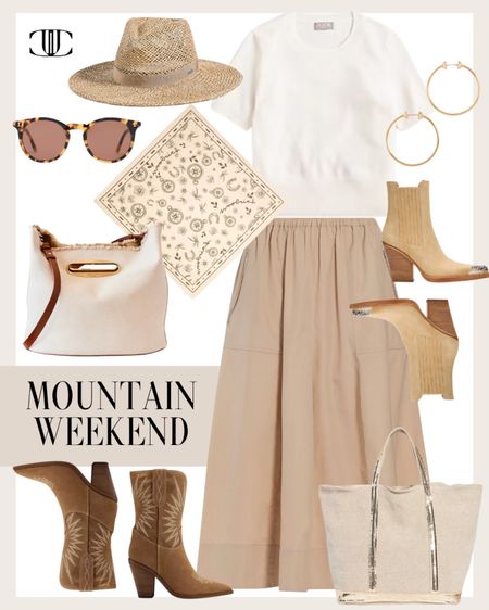 A weekend in the mountains is one of my favorite times. It’s a place to be casual and relaxed but there’s still room for being fashionable. This neutral skirt and accessories will be the perfect look.  

Mountain outfit, weekend getaway, maxi skirt, cowboy boots, sunglasses, sun hat

#LTKover40 #LTKstyletip #LTKshoecrush