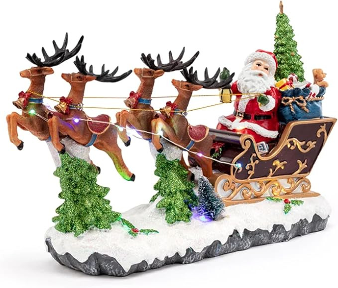 53011 Light-Up Santa Reindeer Sleigh Multicolor 14 x 8.25 Inches Resin Winter Christmas Holiday F... | Amazon (US)