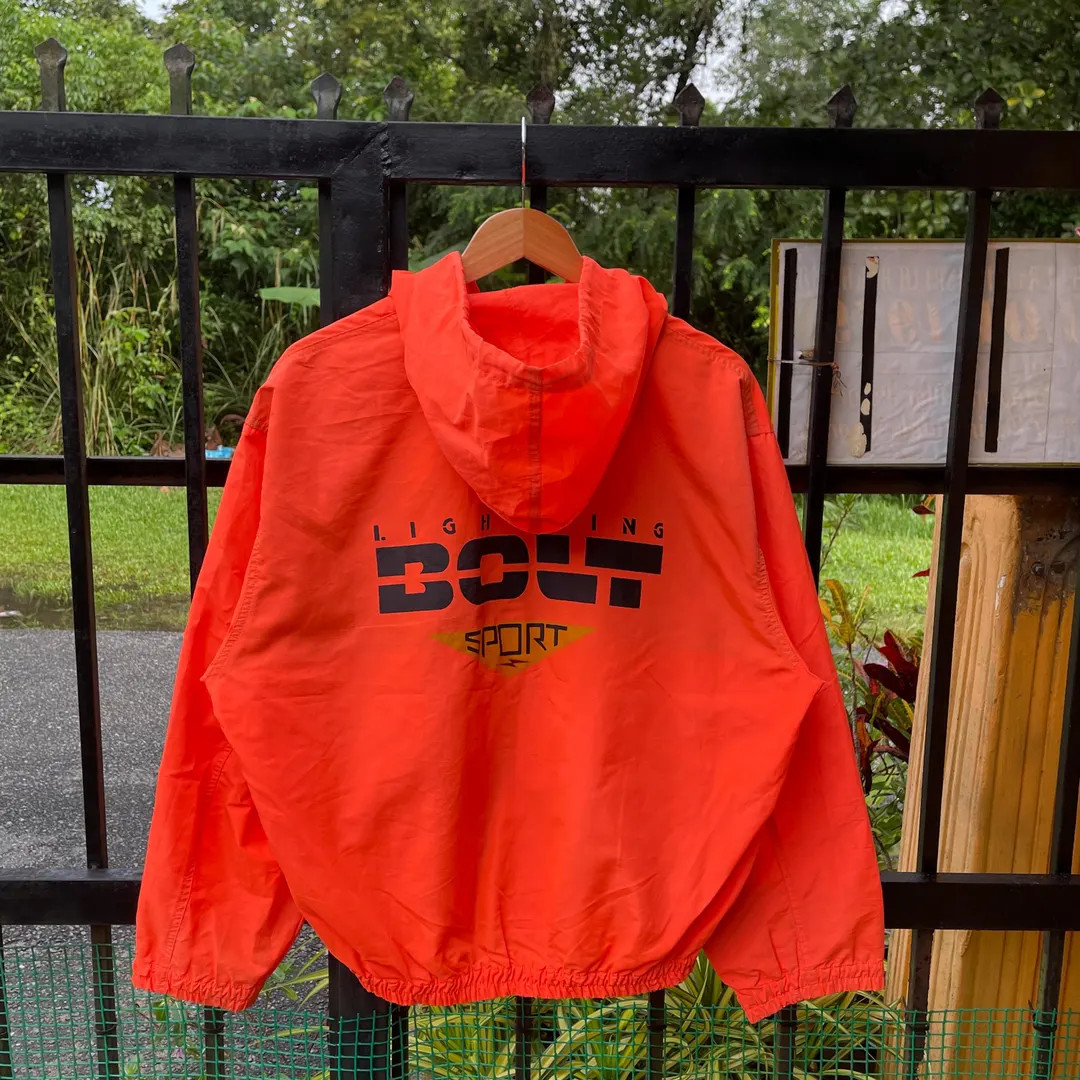 Vintage Lightning Bolt Big Logo Lightning Bolt Sports Full Zipper Hooded Windbreaker Light Jacket... | Etsy (US)
